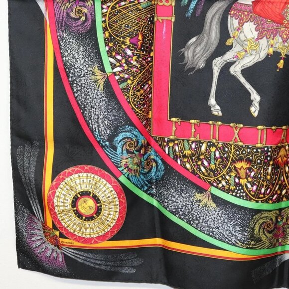 HERMES Carre 90 Scarf ""FEUX D' ARTIFICE"" Silk Black Auth hk2955 - Picture 10 of 12